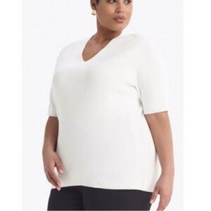 NWT MM LaFleur Carlene White Ivory Ribbed V-Neck Short Sleeve Sweater Top 2X 18W